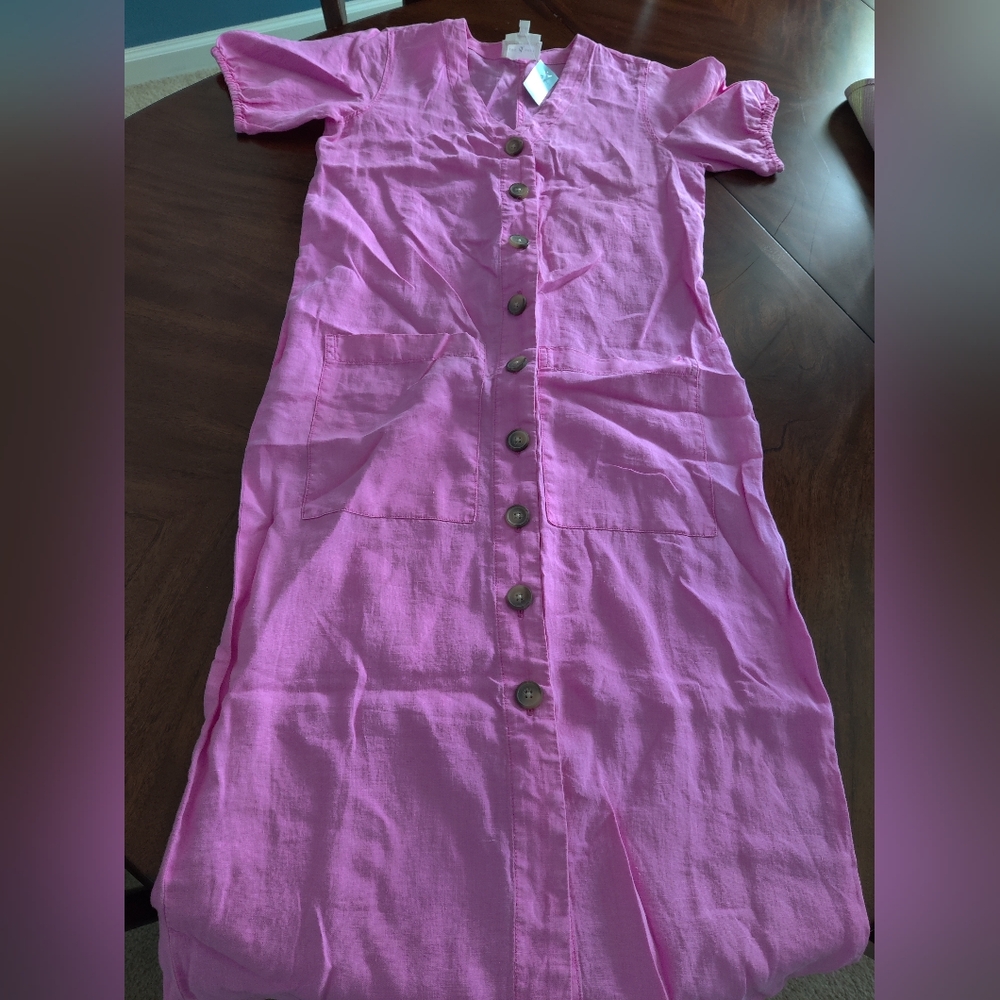 Lou & Grey Vibrant Pink V-Neck Linen Dress
